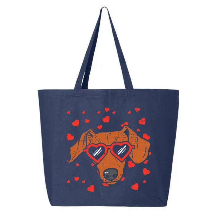 Dachshund Face Heart Glasses Valentines Day Wiener Dog Gift 25L Jumbo Tote