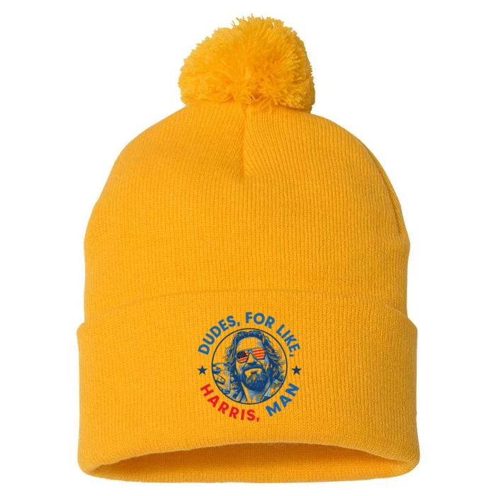 Dudes For Harris Kamala 2024 Madam President Democrat Pom Pom 12in Knit Beanie