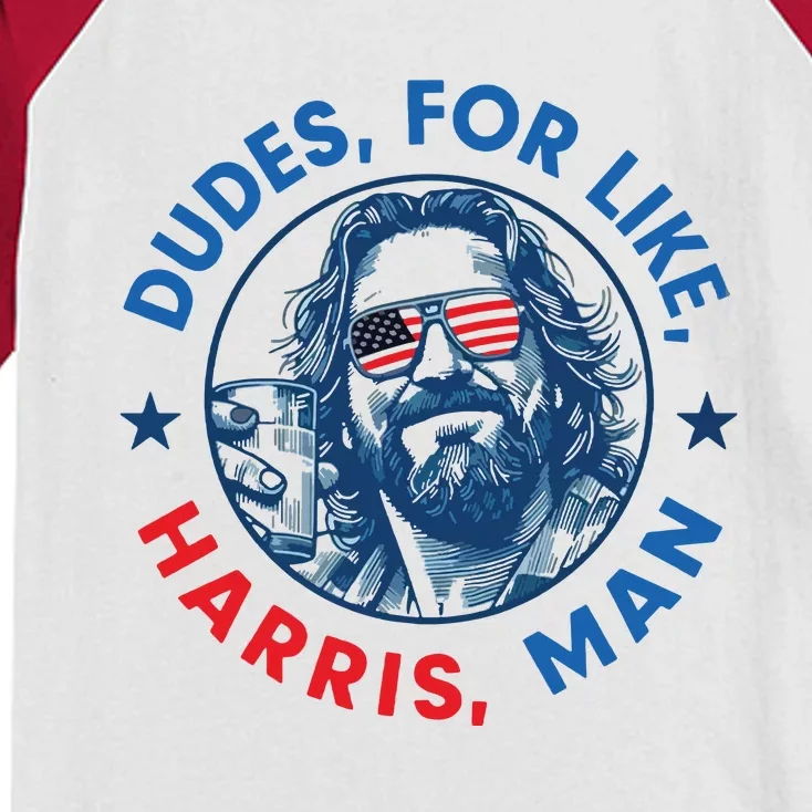 Dudes For Harris Kamala 2024 Madam President Democrat Kids Colorblock Raglan Jersey