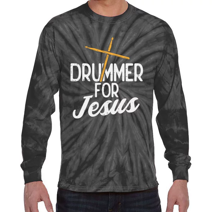 Drummer For Jesus God Drumming Christian Men Tie-Dye Long Sleeve Shirt