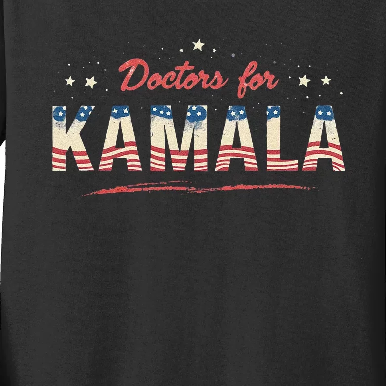 Doctors For Kamala Patriotic American Tim Walz Kamala Harris Kids Long Sleeve Shirt