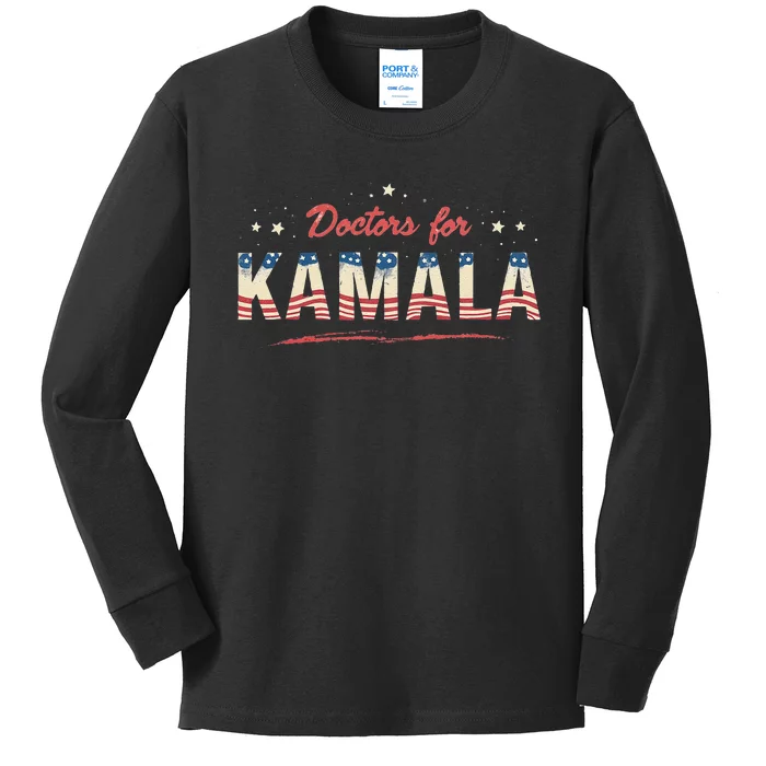 Doctors For Kamala Patriotic American Tim Walz Kamala Harris Kids Long Sleeve Shirt