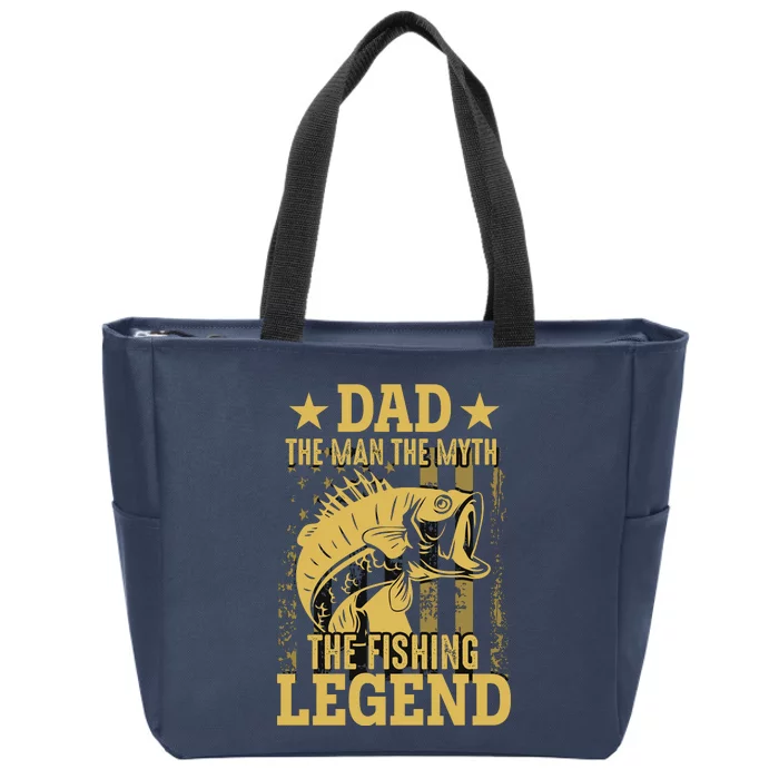 Dad Fishing Legend Flag Zip Tote Bag