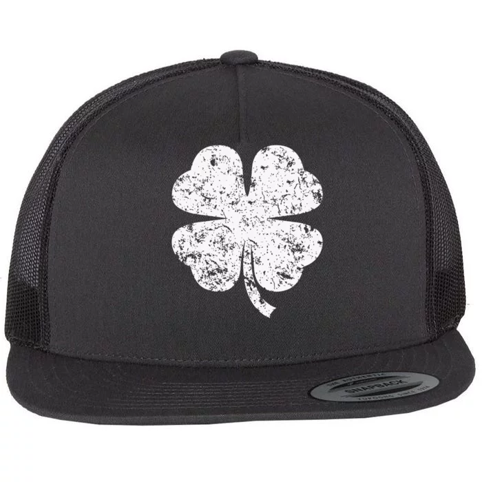 Distressed Four Leaf Clover Irish Pride St Patrick's Day Flat Bill Trucker Hat