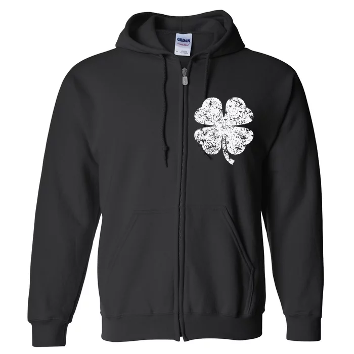 Distressed Four Leaf Clover Irish Pride St Patrick's Day Full Zip Hoodie