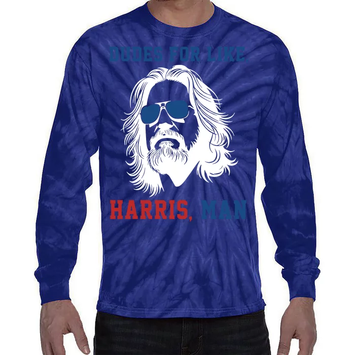 Dudes For Like Harris Man Funny Kamala Harris 2024 Tie-Dye Long Sleeve Shirt