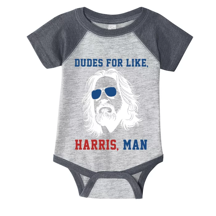 Dudes For Like Harris Man Funny Kamala Harris 2024 Infant Baby Jersey Bodysuit