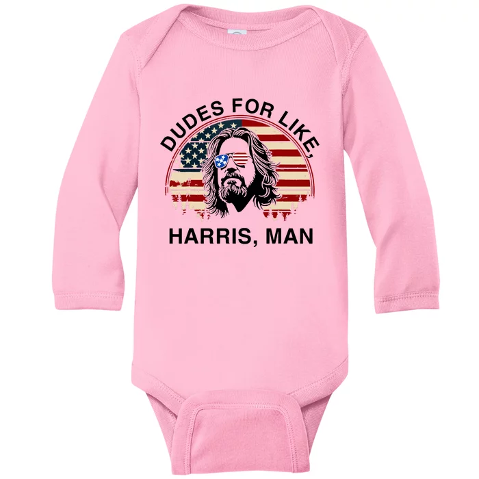 Dudes For Like Harris Man White Dude For Kamala Harris 2024 Baby Long Sleeve Bodysuit