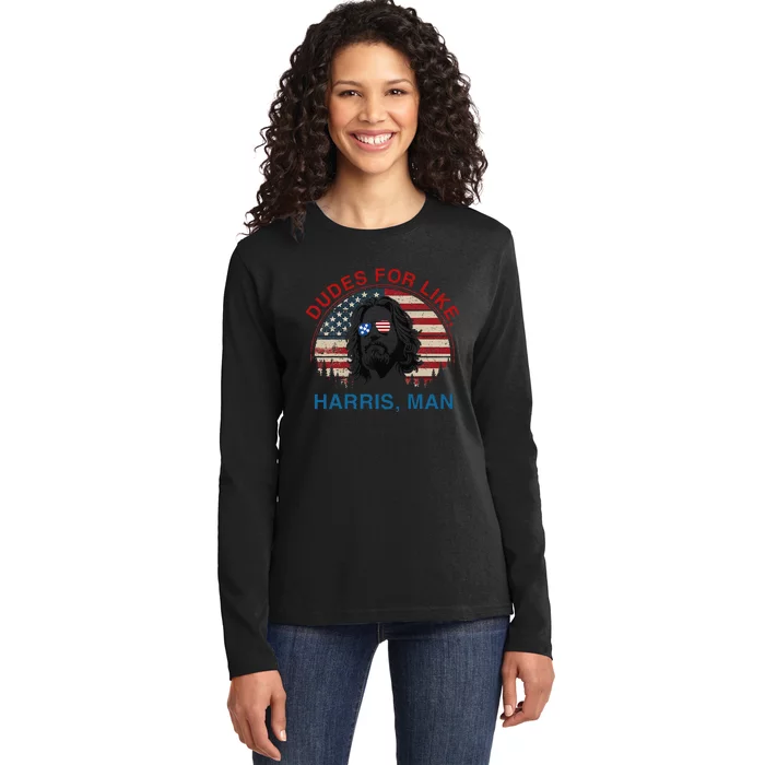 Dudes For Like Harris Man White Dude For Kamala Harris 2024 Gift Ladies Long Sleeve Shirt