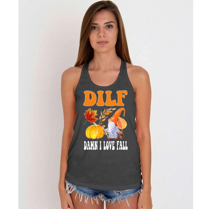 DILF Fall Lover Funny Thanksgiving Season Women's Knotted Racerback Tank