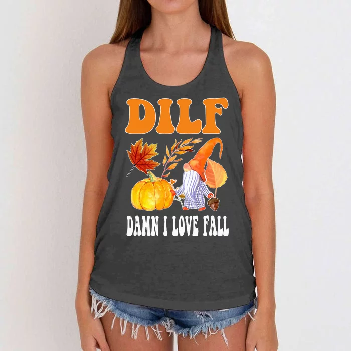 DILF Fall Lover Funny Thanksgiving Season Women's Knotted Racerback Tank