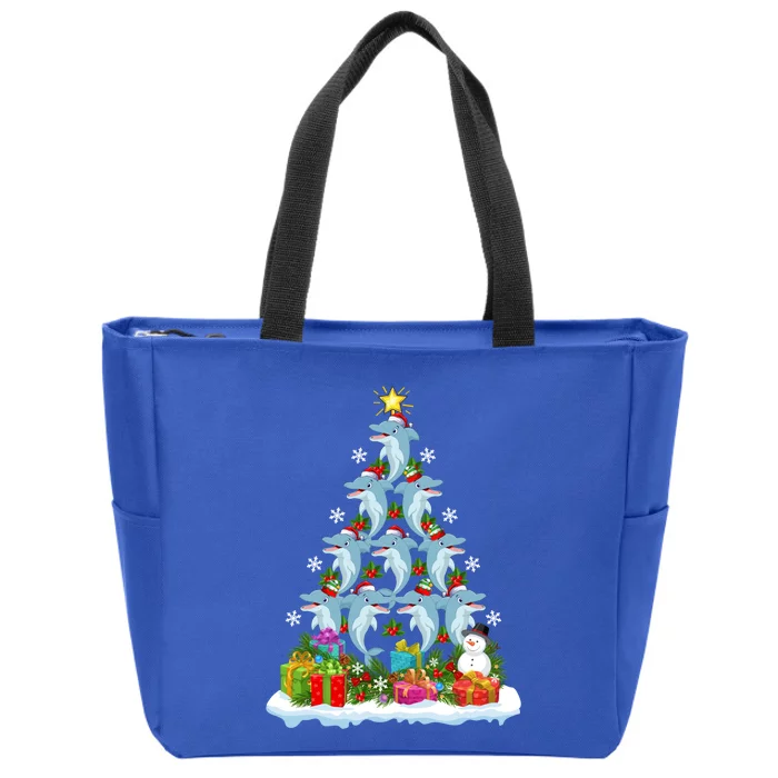 Dolphin Fish Lover Xmas Holiday Funny Dolphin Christmas Tree Meaningful Gift Zip Tote Bag