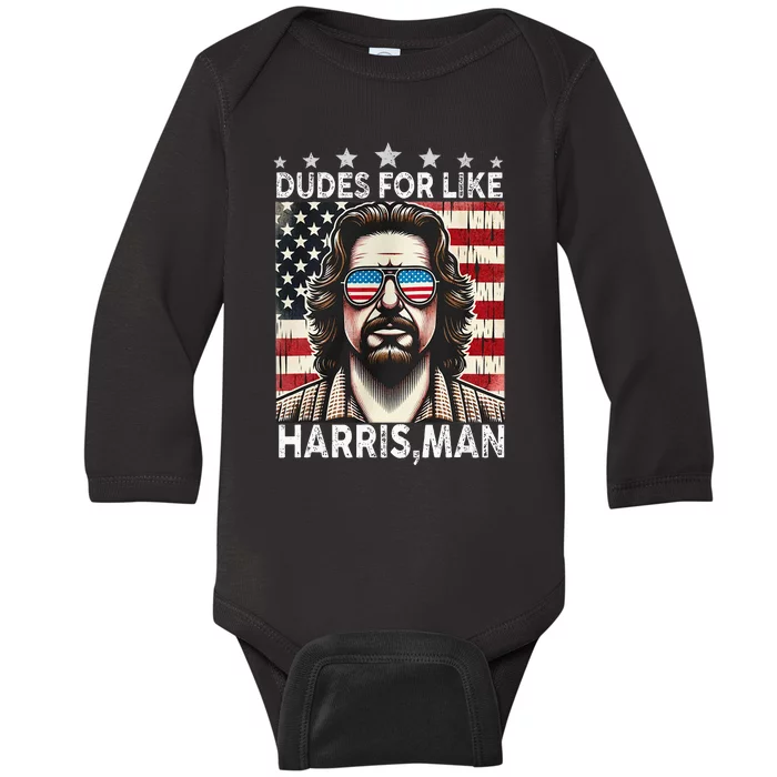 Dudes For Like Harris Man White Dude For Kamala Harris 2024 Baby Long Sleeve Bodysuit