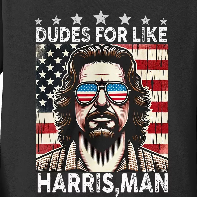 Dudes For Like Harris Man White Dude For Kamala Harris 2024 Kids Long Sleeve Shirt