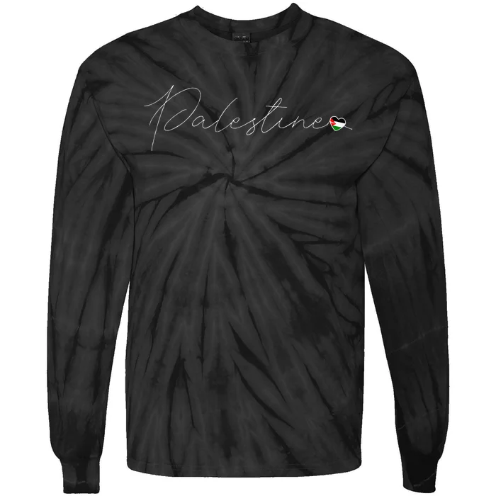 Dawlat Filastin Love Palestinian Flag Heart On Palestine Tie-Dye Long Sleeve Shirt