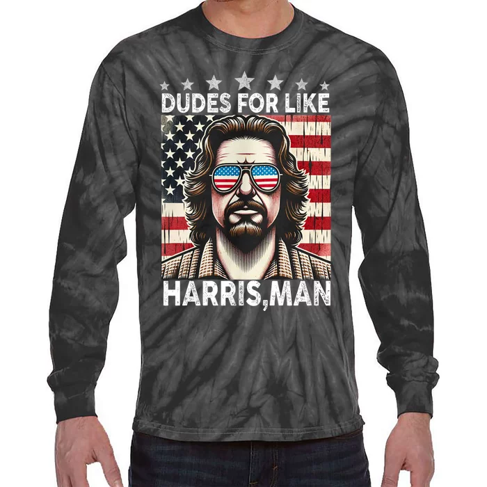 Dudes For Like Harris Man White Dude For Kamala Harris 2024 Tie-Dye Long Sleeve Shirt