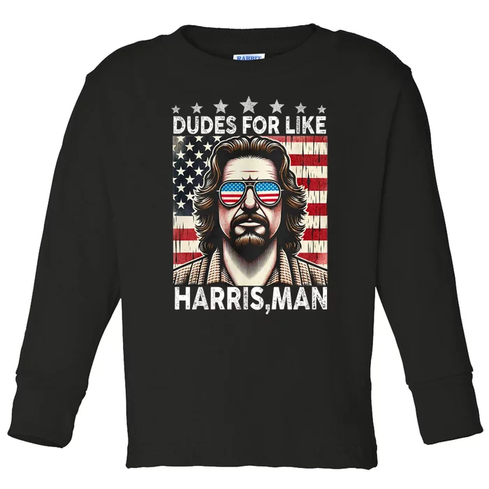 Dudes For Like Harris Man White Dude For Kamala Harris 2024 Toddler Long Sleeve Shirt