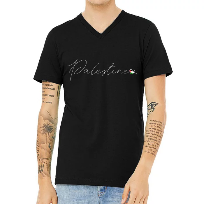 Dawlat Filastin Love Palestinian Flag Heart On Palestine V-Neck T-Shirt