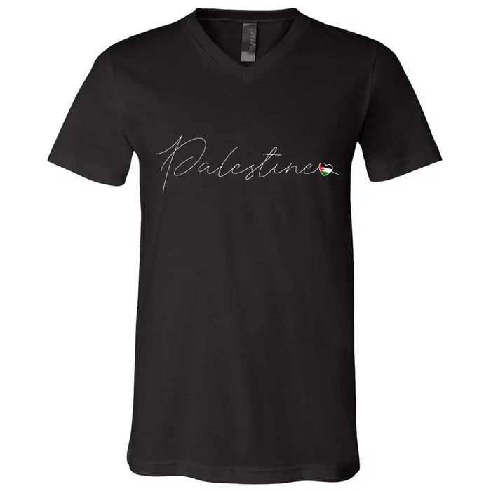 Dawlat Filastin Love Palestinian Flag Heart On Palestine V-Neck T-Shirt