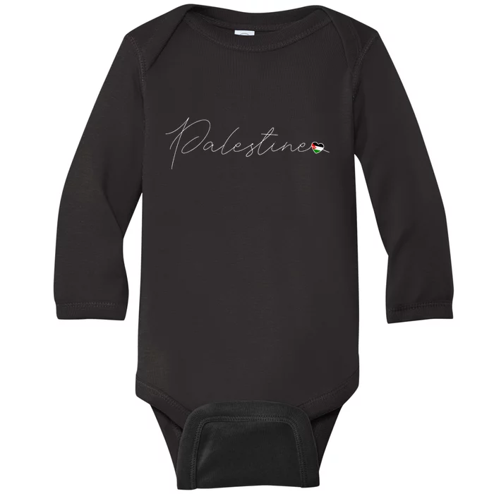 Dawlat Filastin Love Palestinian Flag Heart On Palestine Baby Long Sleeve Bodysuit