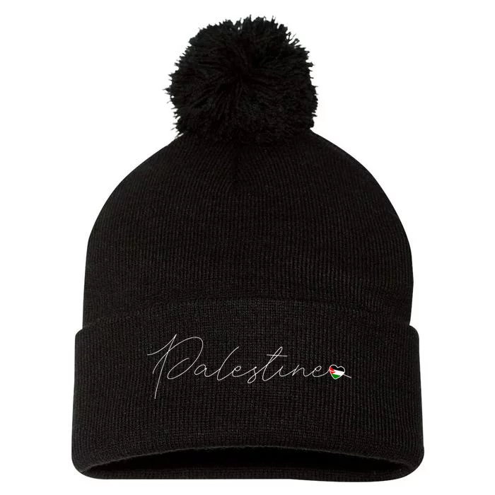 Dawlat Filastin Love Palestinian Flag Heart On Palestine Pom Pom 12in Knit Beanie