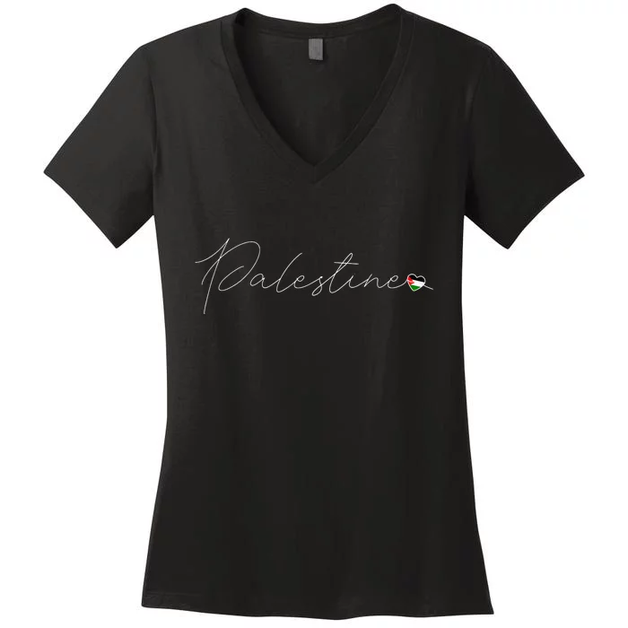 Dawlat Filastin Love Palestinian Flag Heart On Palestine Women's V-Neck T-Shirt