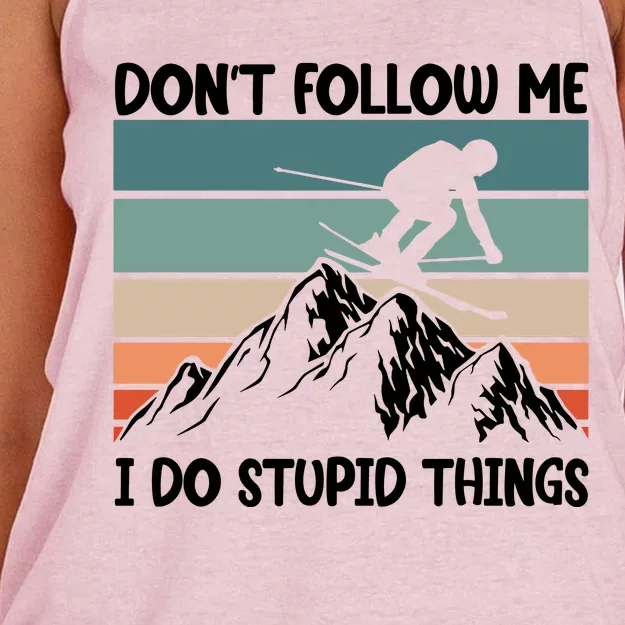 Don't Follow Me I Do Stupid Things Funny Skiing Women's Knotted Racerback Tank