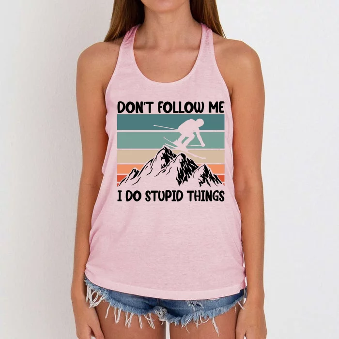 Don't Follow Me I Do Stupid Things Funny Skiing Women's Knotted Racerback Tank