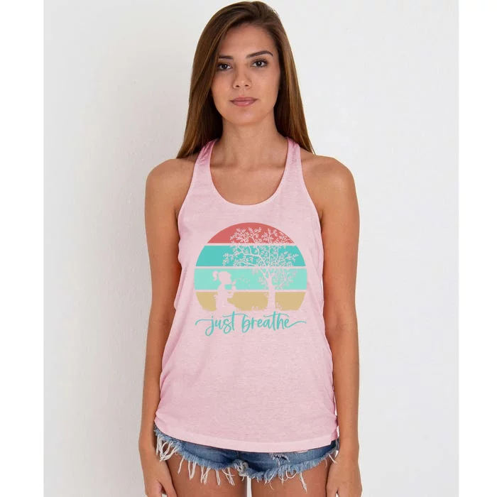 Dandelion Flower Motif Just Meditate And Breathe Mindfulness Gift Women's Knotted Racerback Tank