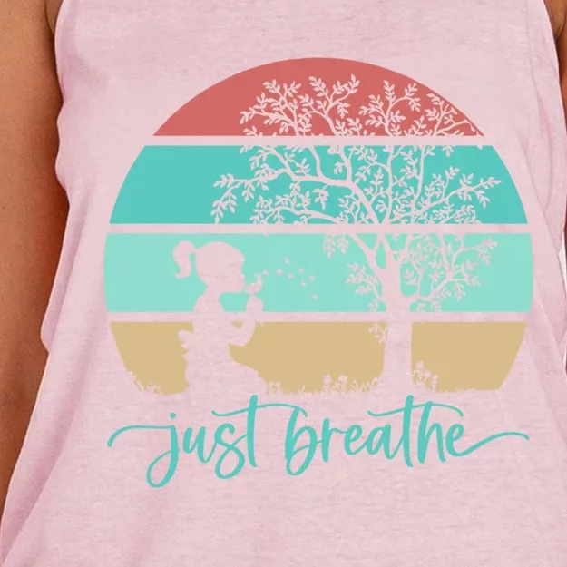 Dandelion Flower Motif Just Meditate And Breathe Mindfulness Gift Women's Knotted Racerback Tank