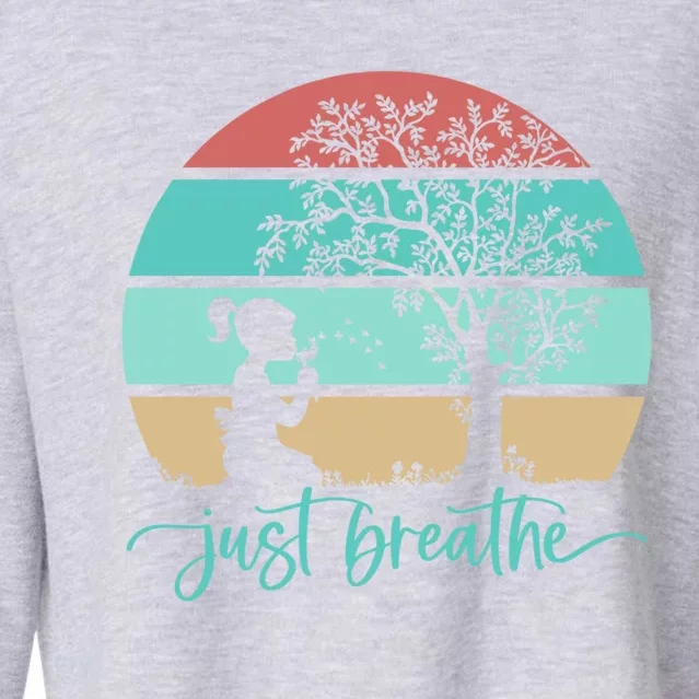 Dandelion Flower Motif Just Meditate And Breathe Mindfulness Gift Cropped Pullover Crew