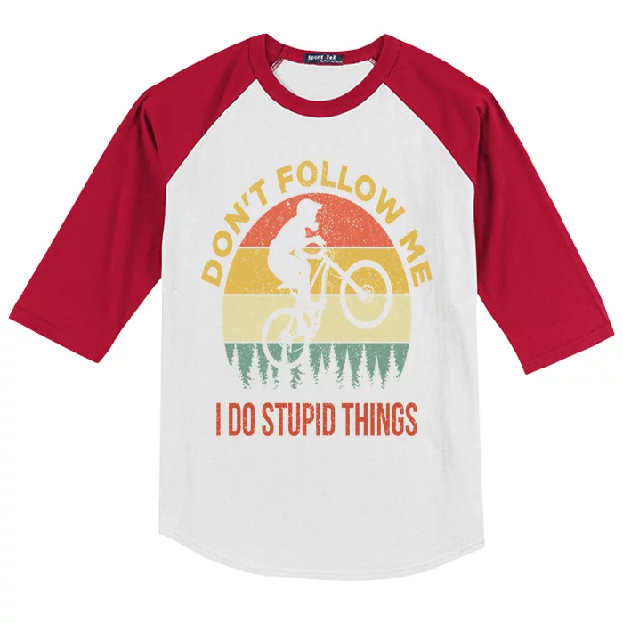 Don't Follow Me I Do Stupid Things Mountain Biking Kids Colorblock Raglan Jersey