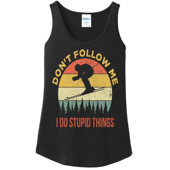 Don't Follow Me I Do Stupid Things Skiing Vintage Ladies Essential Tank