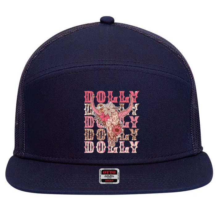 Dolly First Name Guitar Pink Cowgirl Western 7 Panel Mesh Trucker Snapback Hat