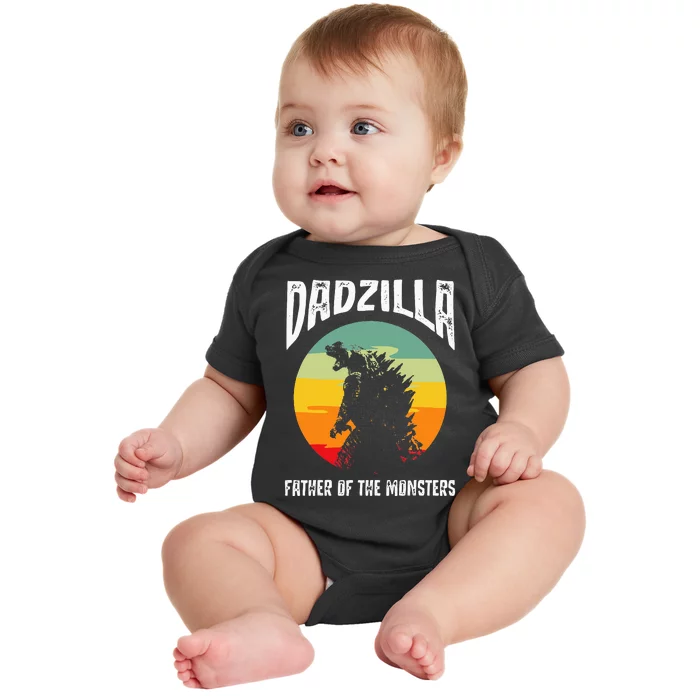 Dadzilla Father Of The Monsters Retro Vintage Sunset Baby Bodysuit