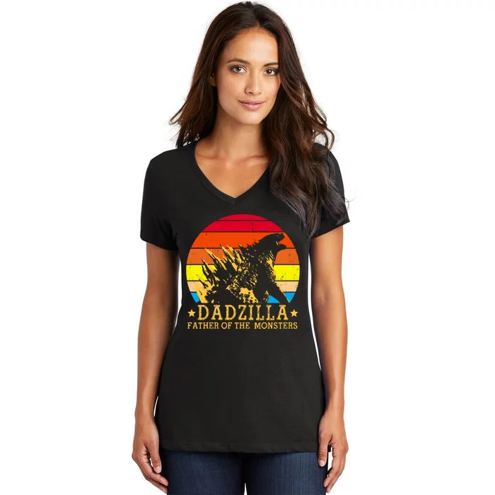 Dadzilla Father Of The Monsters Retro Vintage Women's V-Neck T-Shirt