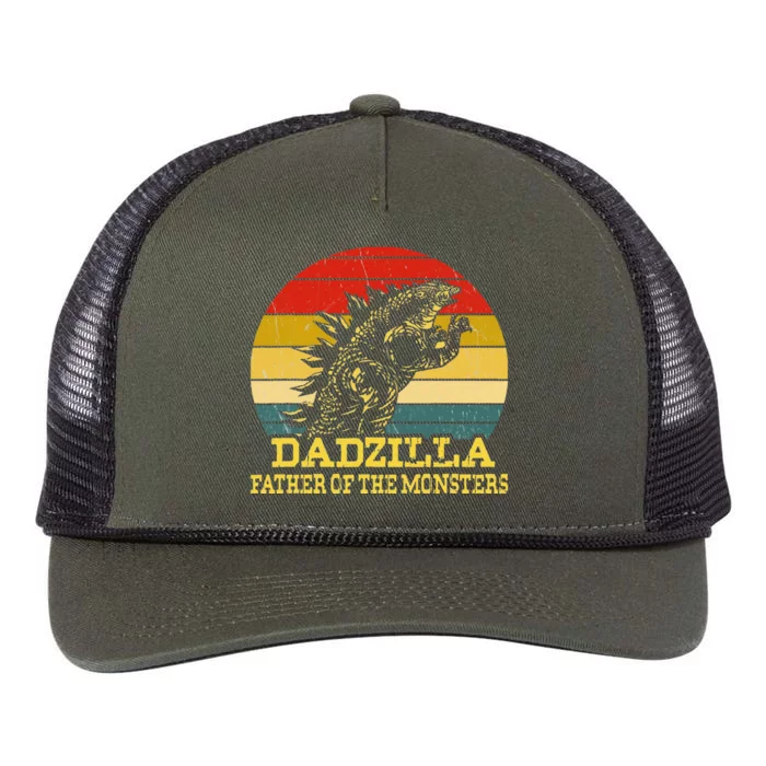 Dadzilla Father Of The Monsters Fathers Day Sunset Retro Rope Trucker Hat Cap