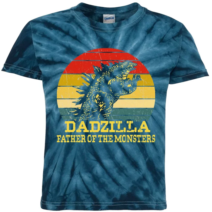 Dadzilla Father Of The Monsters Fathers Day Sunset Kids Tie-Dye T-Shirt