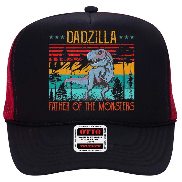 Dadzilla Father Of The Monsters Vintage Dino Dad Fathers Day High Crown Mesh Trucker Hat