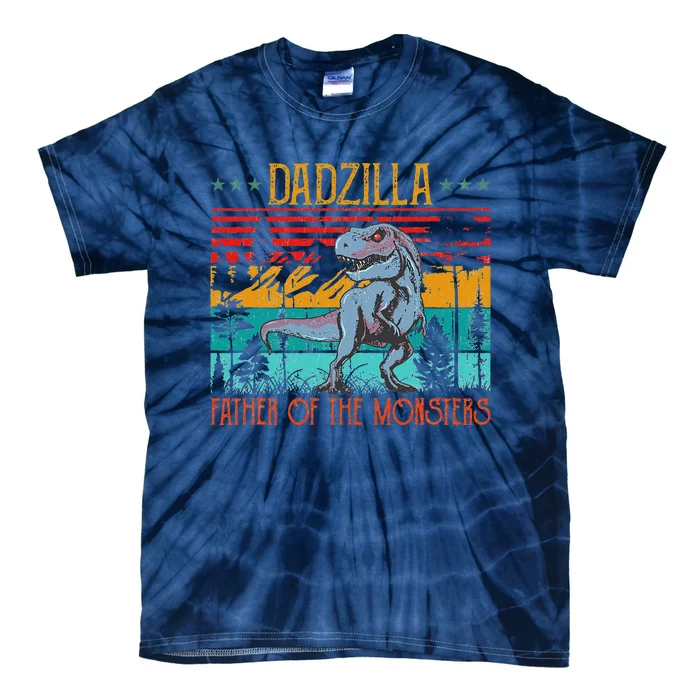 Dadzilla Father Of The Monsters Vintage Dino Dad Fathers Day Tie-Dye T-Shirt