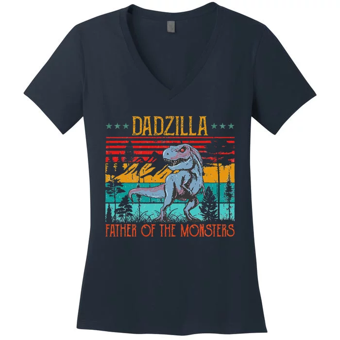 Dadzilla Father Of The Monsters Vintage Dino Dad Fathers Day Women's V-Neck T-Shirt