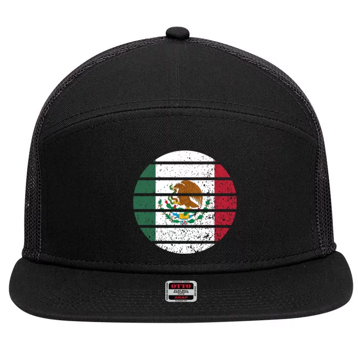 Distressed Flag Of Mexico Circle 7 Panel Mesh Trucker Snapback Hat