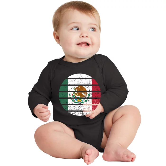 Distressed Flag Of Mexico Circle Baby Long Sleeve Bodysuit