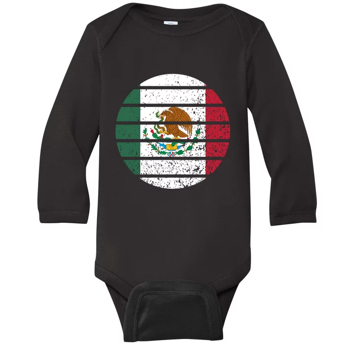 Distressed Flag Of Mexico Circle Baby Long Sleeve Bodysuit