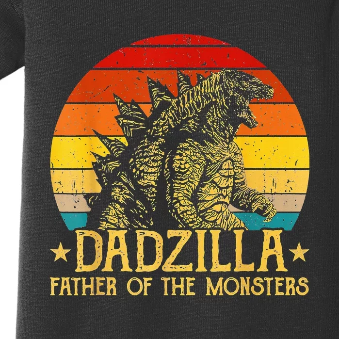 Dadzilla Father Of The Monsters Retro Sunset Baby Bodysuit