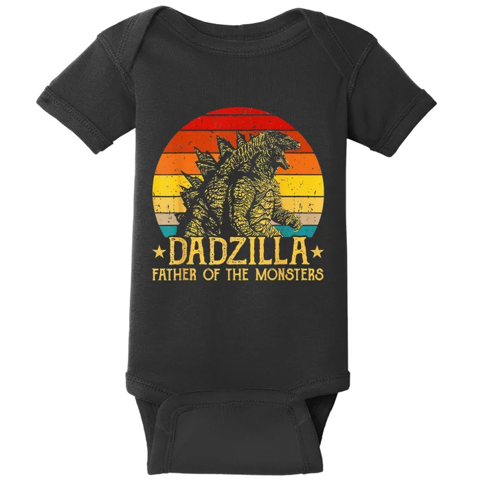 Dadzilla Father Of The Monsters Retro Sunset Baby Bodysuit