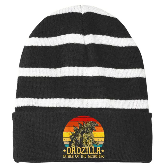 Dadzilla Father Of The Monsters Retro Sunset Striped Beanie with Solid Band