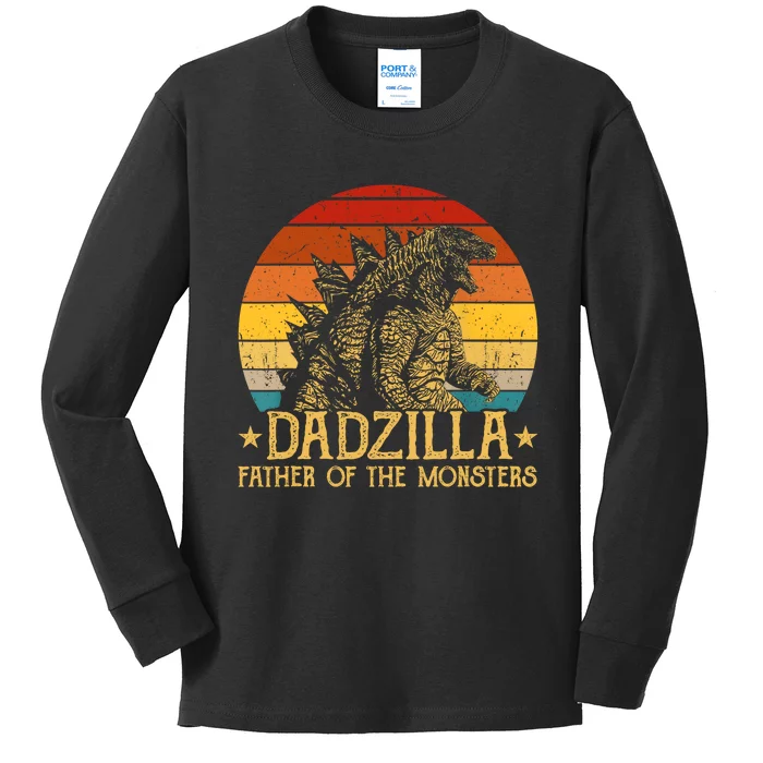 Dadzilla Father Of The Monsters Retro Vintage Sunset Kids Long Sleeve Shirt