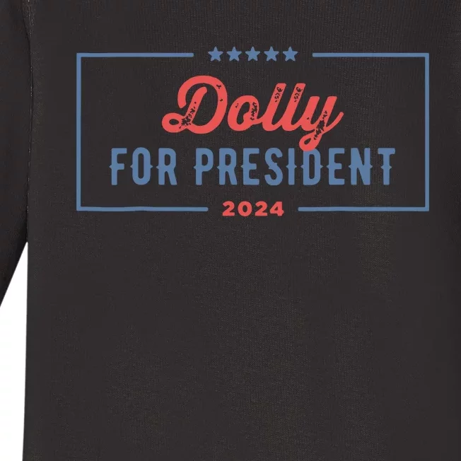 Dolly For President 2024 Retro Baby Long Sleeve Bodysuit