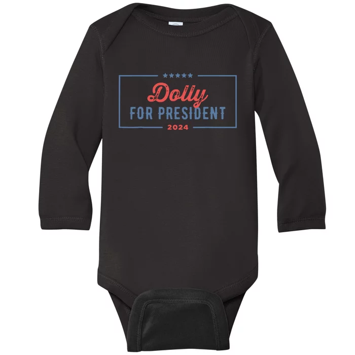 Dolly For President 2024 Retro Baby Long Sleeve Bodysuit